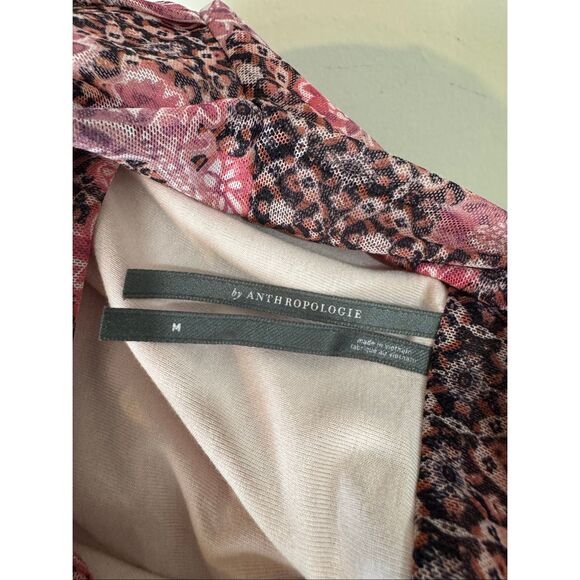 Anthropologie The Maya Ruched Cowl-Neck Mesh Midi Dress | Medium | Pink Floral P - Picture 6 of 10